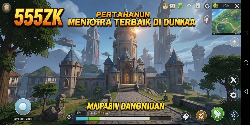 Tampilan gameplay seru di 555ZK dengan pertahanan menara yang strategis.