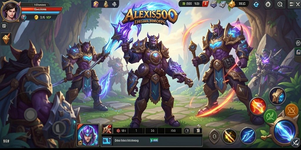 Tangkapan layar utama dari gameplay ALEXIS500 yang menampilkan petualangan MMORPG.
