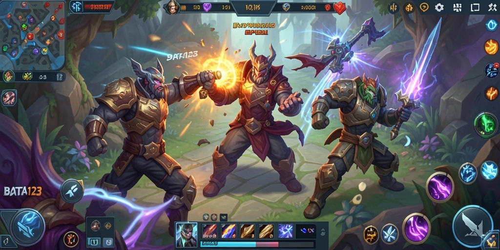 Screenshot utama BATA123 menampilkan aksi seru di arena MOBA.