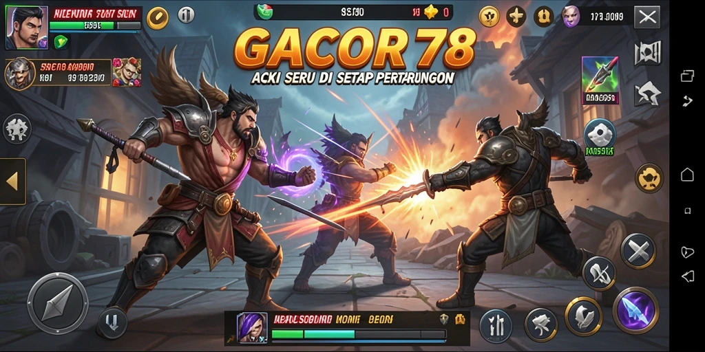 Gambaran aksi seru dari permainan GACOR78 dengan karakter heroik.
