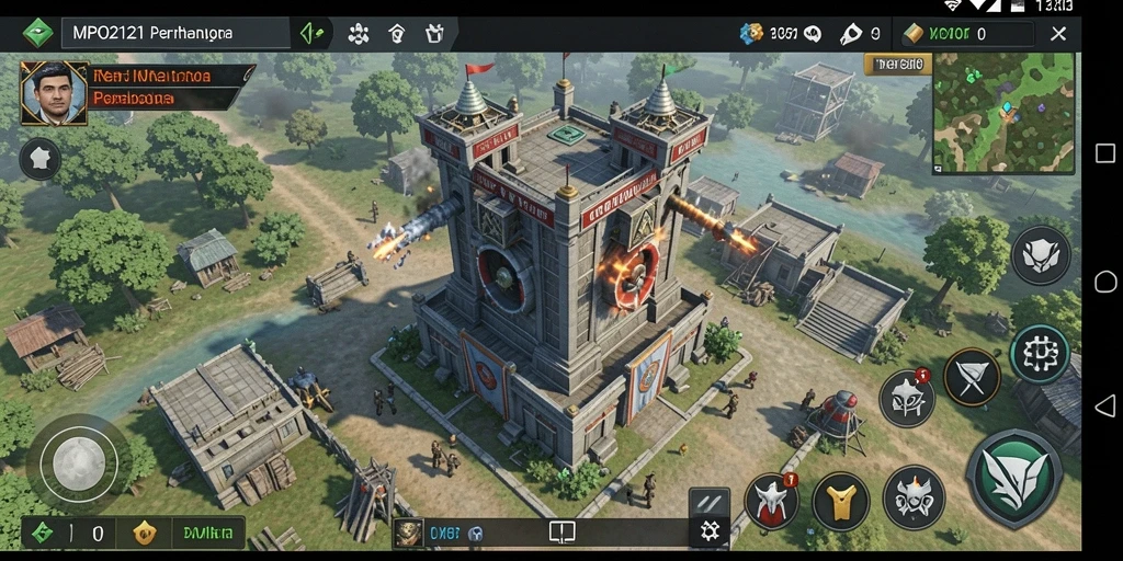 Screenshot utama MPO2121 menampilkan aksi menaklukkan musuh di Tower Defense.