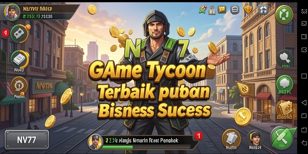 Tampilan gameplay NV77 yang menarik dan mendebarkan dalam membangun bisnis.