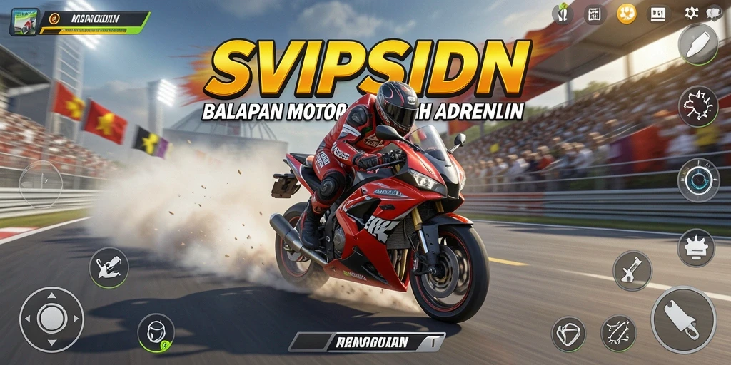 Screenshot menampilkan balapan motor yang intens dan mendebarkan di SVIPSIDN.